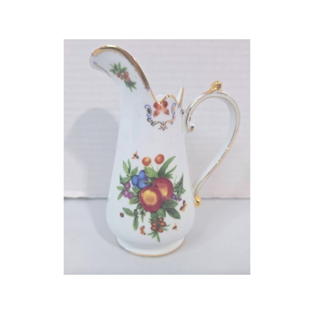 I. Godinger & Co. Yorkshire Porcelain Fruit & Bee Creamer Pitcher Gold Trim 5.5"